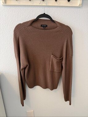 Blu Pepper Brown Ribbed Crewneck Sweater with Pocket